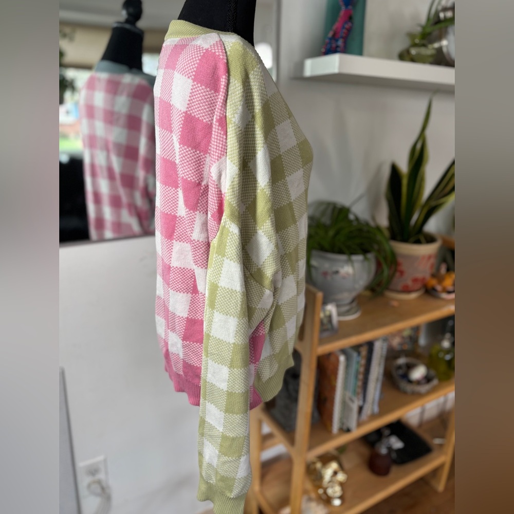Stradivarius Gingham Cropped Oversized Colorful Tik Tok Famous Cardigan Sweater - Picture 3 of 9